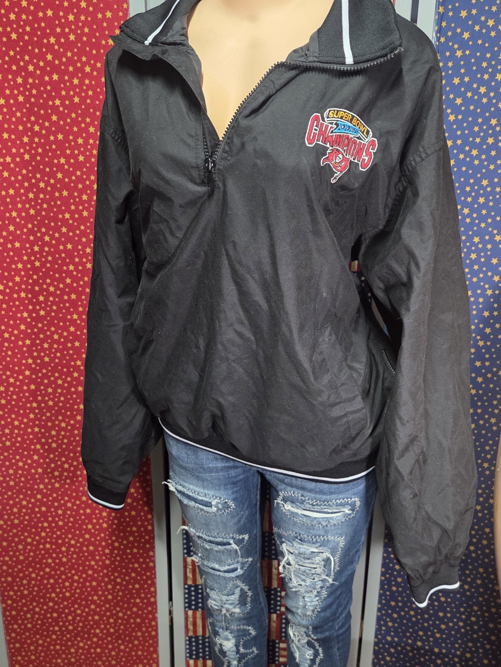 NFL Black Tampa Bay Bucs Jacket with Red NFL Shield Patch